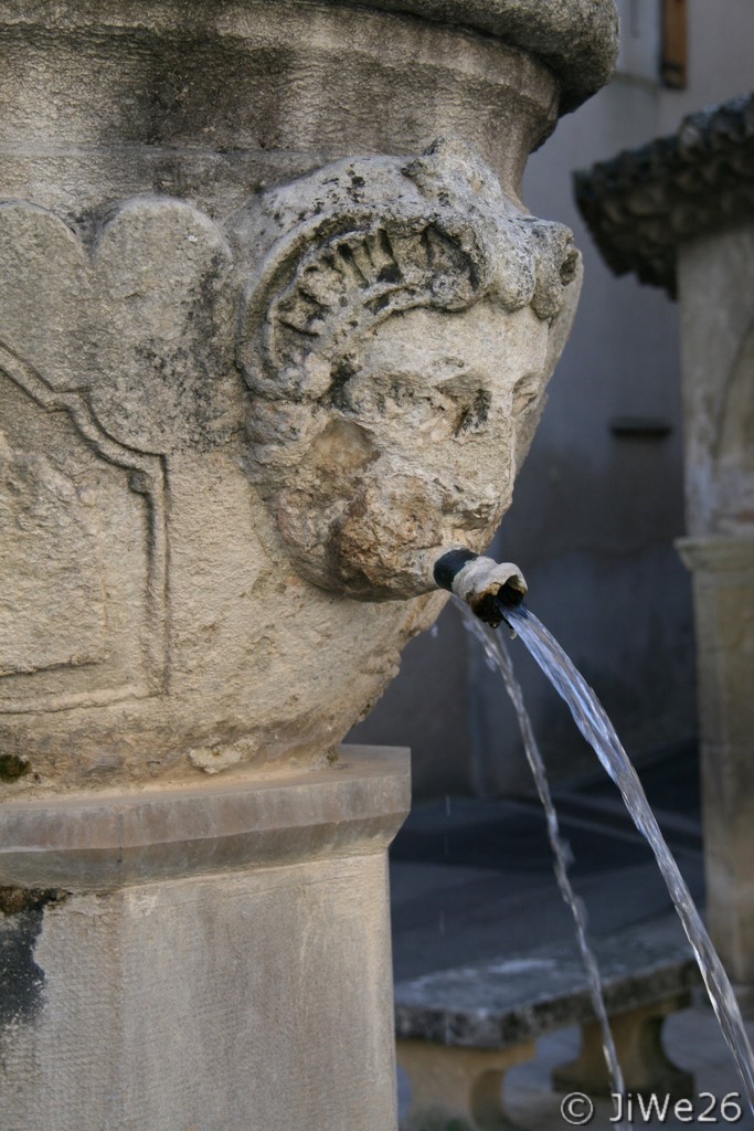 Un des quatre mascarons de la fontaine au dauphin