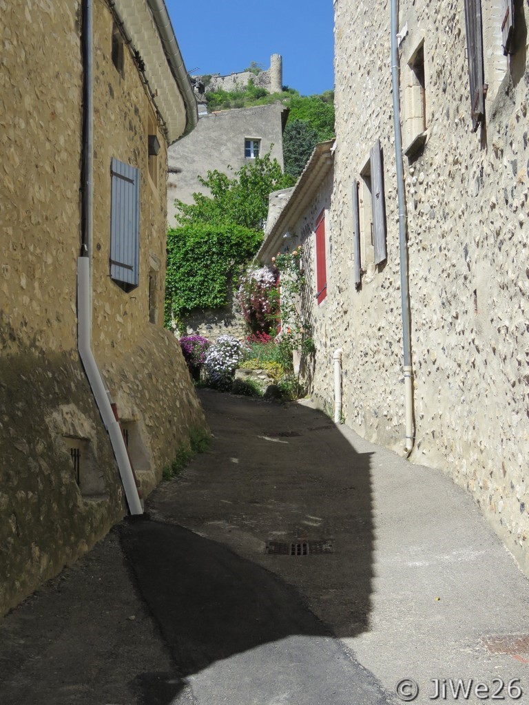 Le château, vu depuis le bas du chemin de Gaudissart sur la rue du Faubourg