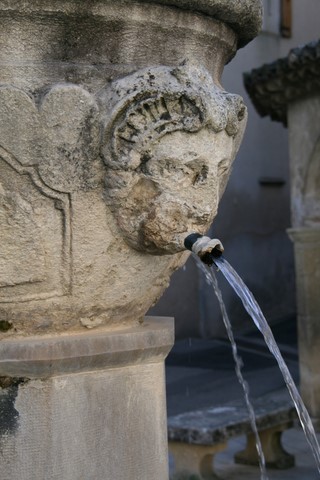 Un des quatre mascarons de la fontaine au dauphin