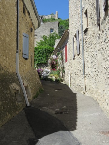 Le château, vu depuis le bas du chemin de Gaudissart sur la rue du Faubourg